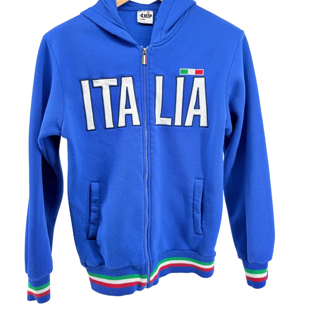 Chip Italia Italian Flag Zip Up Hoodie Sweatshirt Blue Size‎ L *read*